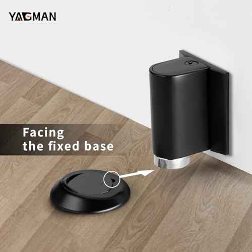 2 Pack Magnetic Door Stoppers Retractable Bottom of Door Holder No Drilling Mount Heavy Duty Floor Door Stop with Screws and Adhesive Catch Door Keep Door Open Matte Black MB-2