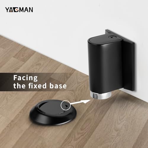 Yagman Magnetic Door Stopper Floor Mount, No-Drill Adhesive, Retractable, 1 Pack – Black