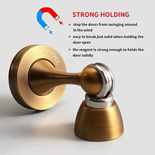 Door Stopper 4 Pack Magnetic Door Stops, Zinc Alloy Antique Brass Door Catch Door Holder Wall Floor Mounted, Metal Soft-Catch