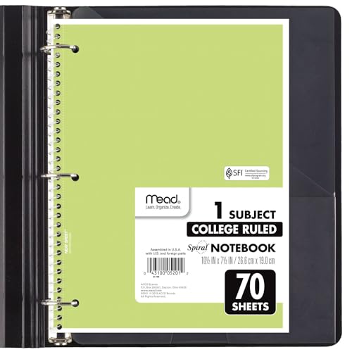 Mead Spiral Notebooks 6 Pack - 1 Subject College Ruled Pastel Colors 7.5x10.5"