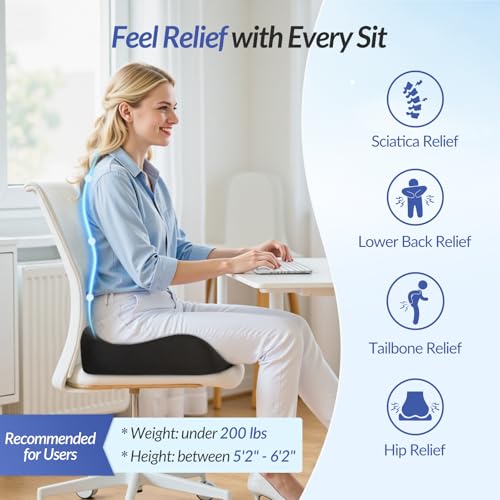 ZIKEE Black Ergonomic Seat Cushion for Sciatica - High-Density Memory Foam, Anti-Slip Car & Office Chair Pad