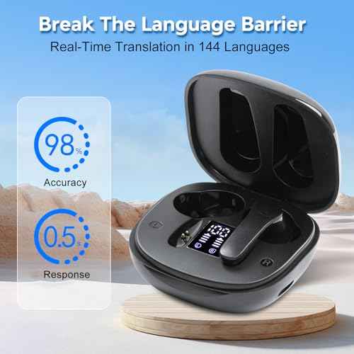 Translation Earbuds,Real Time Noise Cancelling Wireless Earbuds,144 Translation Languages Bluetooth Headphones,Fast Reaction Translation Device (Black)