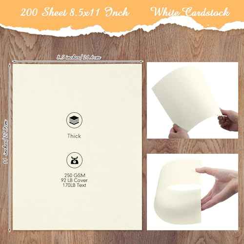 Fainne 200 Sheets 8.5 x 11 Inches Card stock Thick Paper Heavyweight Card Stock Printer Paper 250 GSM 92 lb Cover 170 lb Text for Invitations Menus Crafts DIY Projects(Cream)