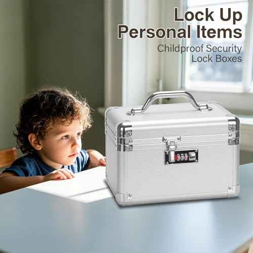 Large Lock Box - 10.2x6.7x6.9 Inch Lockable Security Storage Case with Combination Lock, Locking Medicine Box for Personal Items, Passports and Pills, Lockbox for Home Office, Silver