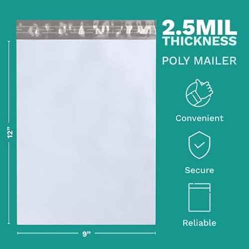 9" x 12" Poly Mailer Envelopes - 500 Count, Self Seal White Plastic Mailing Bags with Adhesive Strip, 2.5 Mil Thick, Waterprrof & Tear/Puncture Proof Unpadded Shipping Mailers - GPI