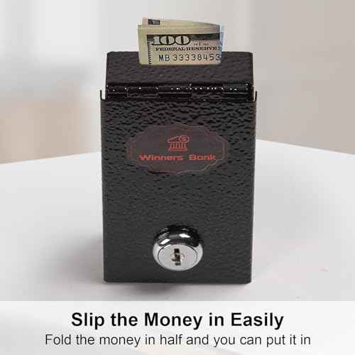 Metal Box for Gambler - Winners Bank Portable Safe Casino Money Pocket Sized Cash Box with Key Go Home Money