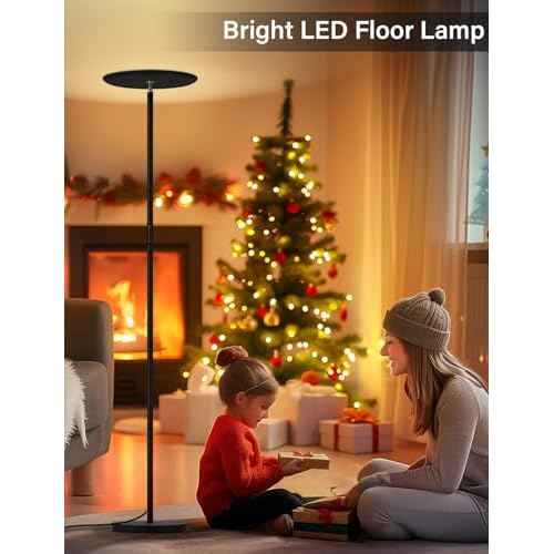 Modern LED Floor Lamp - Remote & Touch Control, 40W/2400LM Sky Torchiere Standing Lamp, Fully Dimmable, 3 Color Temperatures, Ideal for Living Room & Bedroom, Easy to Assemble