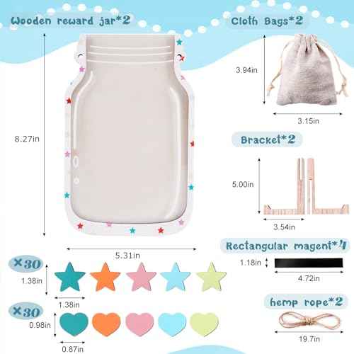 2 Pack Magnetic Reward Jar with Star & Heart, Star Jar Reward System for Kids, Reward Home Kids Incentive Good Home Training for Boys Girls