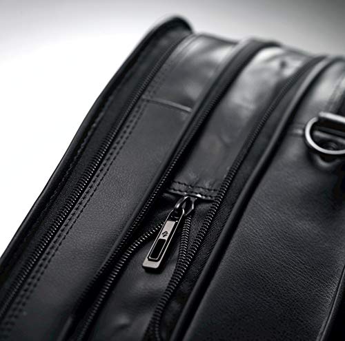 Samsonite Black Leather Expandable Briefcase, 15.6" Laptop Ready