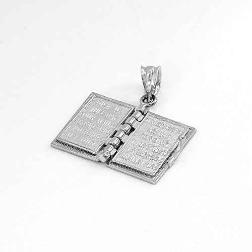 Religious Jewelry Polished Sterling Silver 3D Holy Bible Book w/Lord's Prayer Pendant Necklace