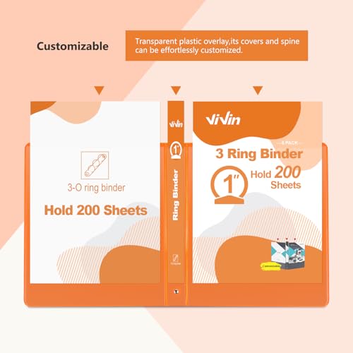 ViVin 1 Inch Round Ring View Binder for Durability, Standard 3 Ring Binder for 200 Sheets of US Letter Size Paper, PVC-Free, 12-Pack (Assorted)