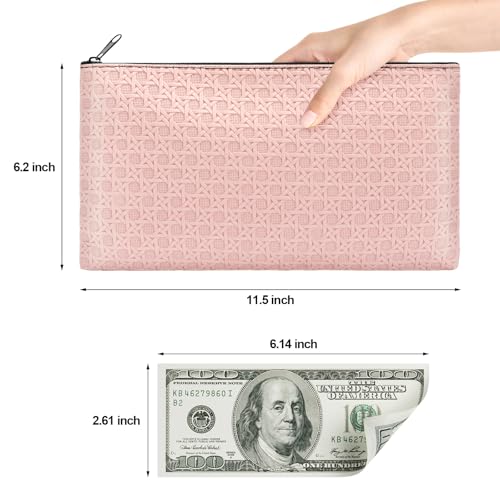Wteehn 2-Pack Money Bags – PU Leather Zipper Pouches for Cash, Coins, Receipts (Black + Light Pink)