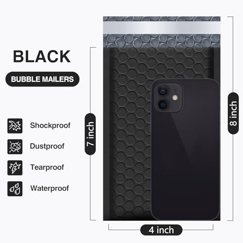 UCGOU Bubble Mailers 4x8 Inch Black 50 Pack Usable Size 4x7 Padded Envelopes Small Business Mailing Package Opaque Self Seal Adhesive Waterproof Boutique Shipping Bags for Jewelry Makeup Supplies #000