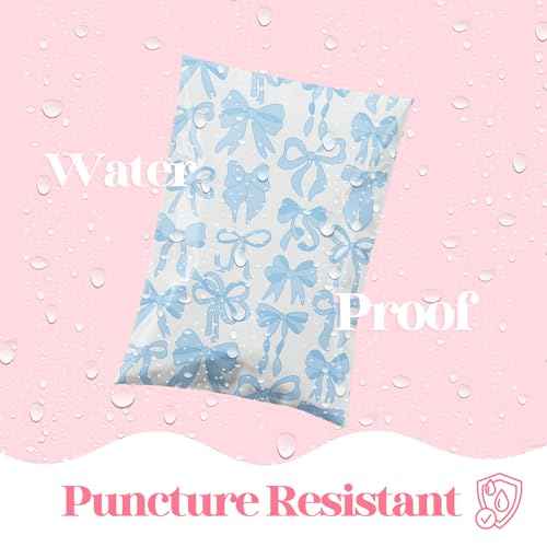 10x13 Designer Poly Mailer 100 Pack Heavy Duty Waterproof Self Seal Shipping Bags for Small Business Large Mailing Envelopes Bulk Tear Resistant Packaging Blue Bows