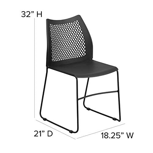 Emma + Oliver Black Sled Base Stack Chair - Multipurpose Plastic Guest Chair