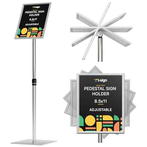 Adjustable Heavy Duty Pedestal Sign Holder Poster Stand - 8.5x11 Inch Vertical & Horizontal Sign Stand Displayed Poster Holder, Square Base Sign Stands for Display, Advertisement & Outdoor Sign Holder