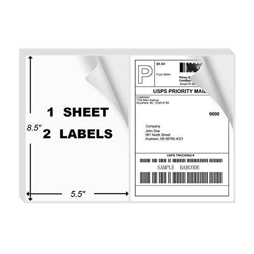 1000 Rounded Corner Half Sheet Labels, Self Adhesive Shipping Label for Laser and Ink Jet Printers, White Blank, 2 Labels Per Sheet (500 Sheet)