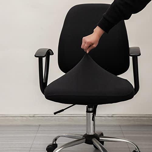 Melaluxe Universal 2-Piece Chair Cover Set (Black) - Backrest & Seat Slipcovers for Rotating Office Chairs