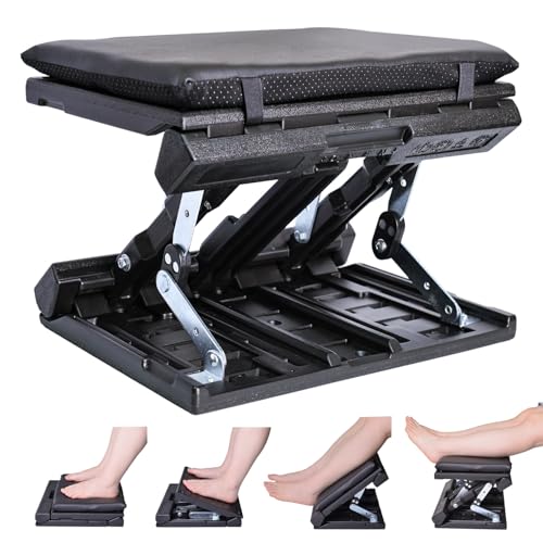Foot Rest for Under Desk at Work Enlarged, Ergonomic Footrest with Adjustable Height and Angle, Foldable Foot Stool with Removable Pad Massage Beads for Office Gaming Chair Black