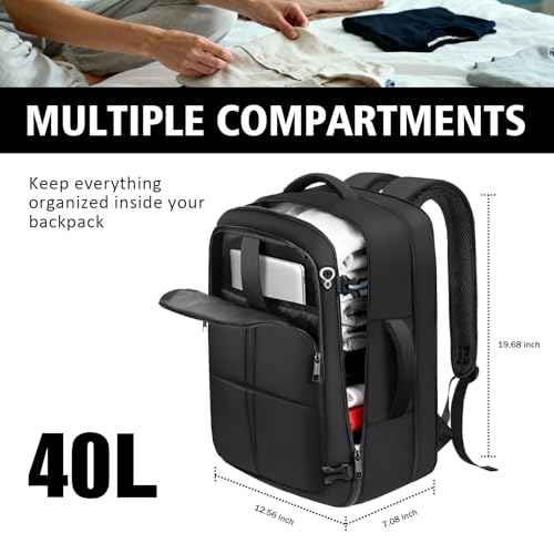 Travel Backpack, Extra Large 50L Flight Approved Carry on Backpack, Expandable Waterproof Business Suitcase Daypack Big Bag Fits 18.4 Inch Laptop, Black