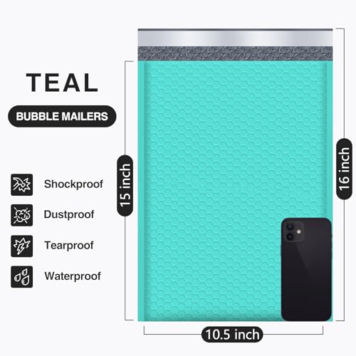 UCGOU Teal Bubble Mailers 10.5x16 Inches - 25 Pack Padded Shipping Envelopes