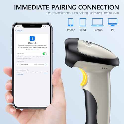 TEEMI Bluetooth Barcode Scanner, 1D Handheld Laser Bar Code Reader with Auto Sensing & Fast Accurate Scanning, Easy Pairing with iPad, iPhone, Android Smartphone, Tablet, PC ? No Stand