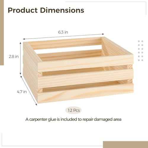 OMISTAR 12 Pcs Small Wooden Crates for Crafts - 6.3¡¿4.7¡¿2.8" Storage Baskets, Mini Unfinished Wooden Boxes, Ventilated Design, Decorative Wood Baskets for Crafts, Arts, Milk