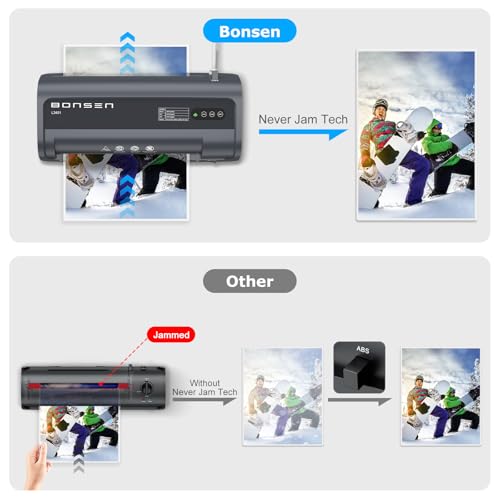 BONSEN A4 Laminator Machine, 9.33-Inch Thermal Laminator with Never Jam Technology, 100 Laminating Sheets, Laminates Photos Cards Documents, 4-in-1 Personal Laminators for Teachers Home Office School