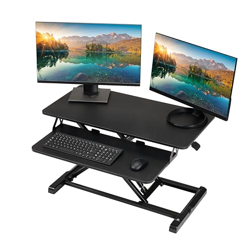 TechOrbits Black 32-Inch Standing Desk Converter - Particle Board, Adjustable Height