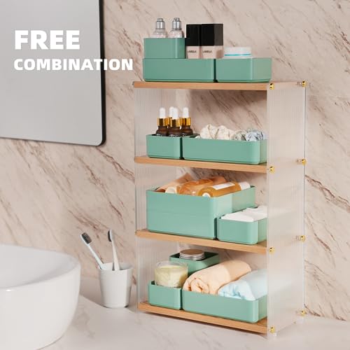 CHANCETSUI Green 11-Piece Stackable Drawer Organizer Set for Makeup, Stationery & Kitchen Storage
