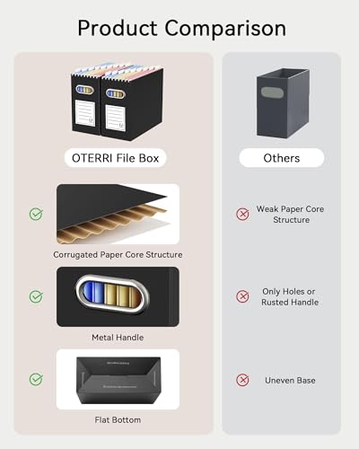 Oterri Black Letter-Size Collapsible Cardboard File Box with Handles - 2 Pack