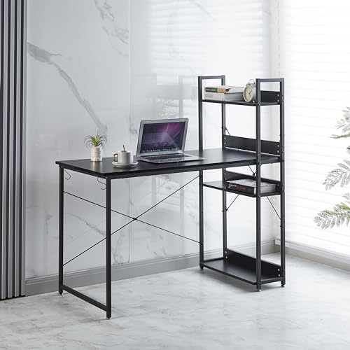 XR X-PROSS Computer Desk, Modern Laptop Workstation, Dimensions 47x23 inches, with 3 Included Shelves, Study Station Made of MDF Wood with Metal Frame: Ideal Desk for Computer, Black