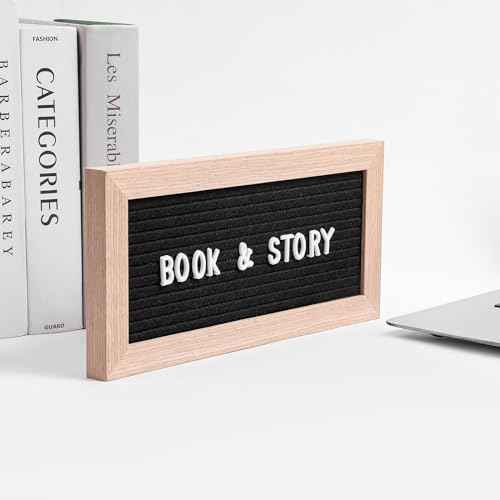 Small Magnetic Felt Letter Board 11x5Inch with Changeable Letters and Numbers, Message board Letter Sign Board in Wood Frame for Anoucement&Notification(Black)