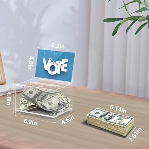 KYODOLED Clear Acrylic Donation & Raffle Box with Lock & Sign Holder 6.2x4.6in