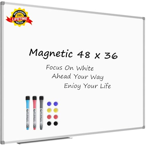 Lockways Silver Magnetic Whiteboard 48 x 36 Inch Dry Erase Office & Classroom Board