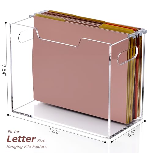 Acrylic Hanging File Organizer, Letter Size Clear Magazine Rack Folders Holder, Large Capacity Storage Box for Desk Office School, No Assembly Required