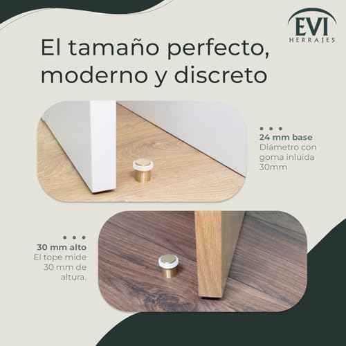 Door Stop | Silicone Shock Absorber | Made of Brass | Threaded Base | Includes Screw + Clamping Plug | EVI Hardware (Matte Brass - White Rubber, 1,34" x 1,18)