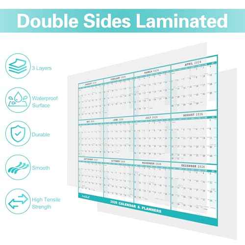 32" x 48" 2026 Wall Calendar, Folded Wet & Dry Erase Wall Calendar 12 Month, Annual Yearly Planner Yearly Laminated Calendar 2026 Horizontal/Vertical, with Julian Dates