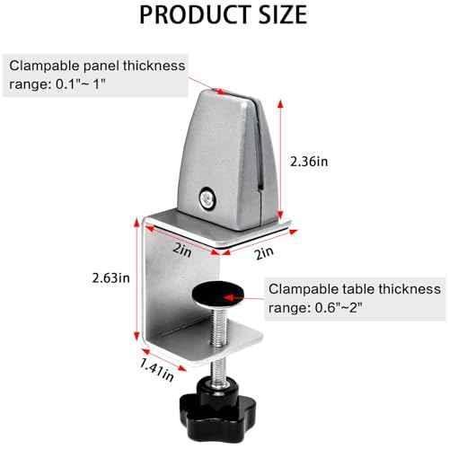 Heavy Duty Sneeze Guard Clamp For 0.1" to 1" Thick Panel,Desk Partition Support Clamps,Adjustable Aluminum Desktop Divider Holder,Easy to Install Desk Privacy Panel Clips, 4 Pack,Silver
