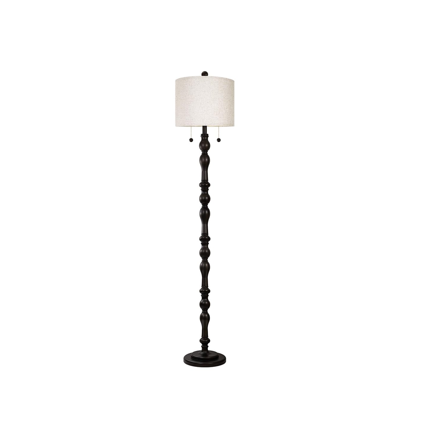 Scenekoy 65.5 Natural Real Wood Rustic Floor Lamp for Living Room Bedroom, Dual Pull Chains Switch, Wooden Base, Retro Farmhouse Tall Standing Lamp with Linen Shade for Living Room Office Home Room