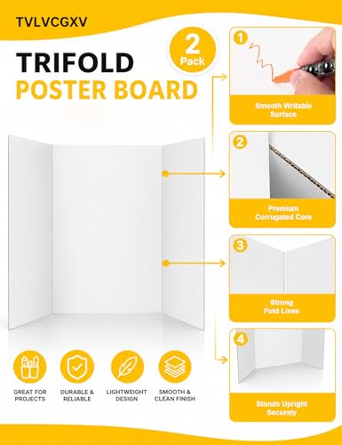 2-Pack 26 x 17 Inch Trifold Poster Boards for Science Fair & Displays