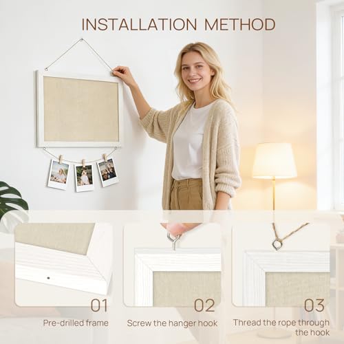 Dollar Boss White 16x12 Inch Double-Sided Bulletin Board with Linen & Wood Frame