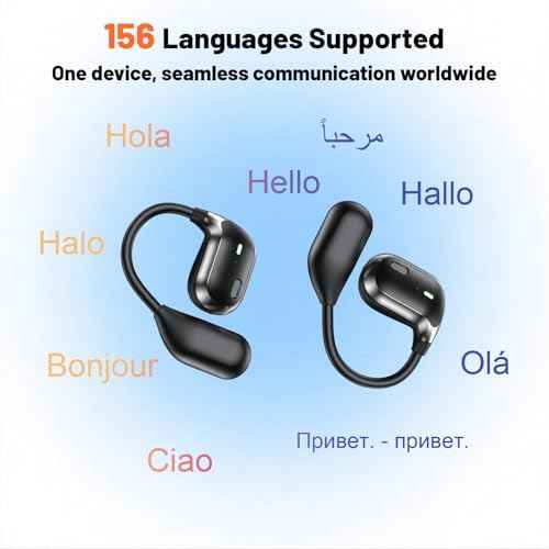 Translation Earbuds Real Time ? 156 Languages Translator Earbuds, Free AI App Assisrant with 4 Smart Modes, Ultra-Light Open Earbud for Travel, Business, Language Learning (Black)