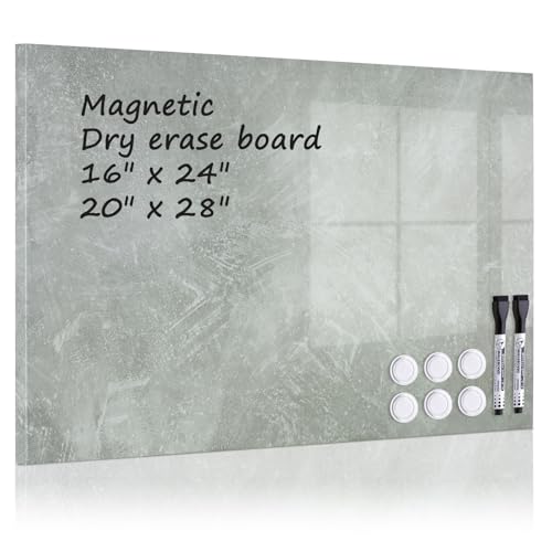 Dry Erase Board for Wall, 28'' x 20'' Decorative Magnetic Magnet Board, White Board, Display Board for Home & Office Decor - Concrete
