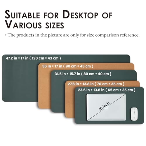 HOMIEAZICOZI Dark Green Cork Dual-Sided Desk Mat 36x17 Inches for Office & Home