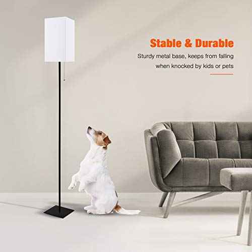 Floor Lamp for Living Room, Modern Standing Lamp for Bedroom with Linen Shade, Black Corner Floor Lamp for Office Kids Room, Bulb Included