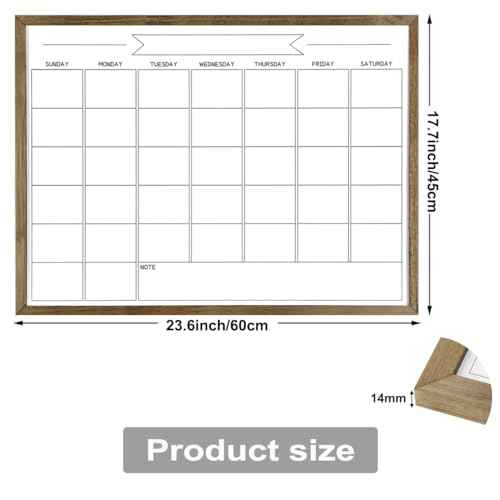 TORASO Dry Erase Monthly Calendar Whiteboard, Magnetic White Board for Wall, Office/School/Home, Solid Wood Frame Hanging Board for Decoration/Kitchen Grocery List£¬17.7"x 23.6"(YL-RB-4560-B)