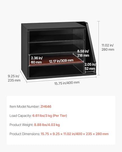 VEVOR Wooden Literature Organizer 15.75 x 9.25 x 11.02 in Black - Office Mailbox with 4 Compartments & Side Storage