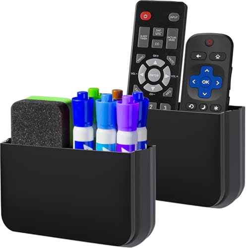 Magnetic Remote Control Holder Wall Mount, 2 Pack TV Remote Holder Wall Mount, Magnetic Pen Holders for Refrigerator, Whiteboard Marker, Locker Organizer, Office Organizer (Black)