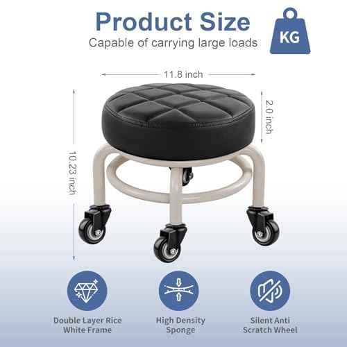 Round Rolling Low Stool- PU Leather Low Stool 360¡Æ More Comfortable Swivel with Thickened Sponge Cushion for Nail Salon, Pedicure, SPA and Home (White Upgrade Edition)